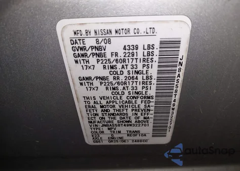 2009 Nissan Rogue Sl из США, поврежденный, VIN JN8AS58T49W322701